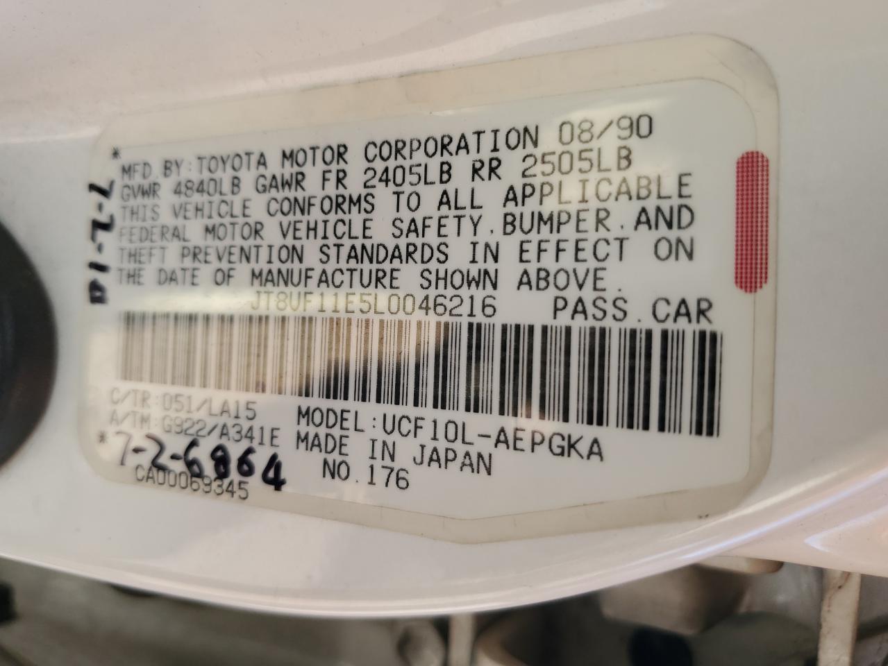 1990 Lexus Ls 400 VIN: JT8UF11E5L0046216 Lot: 79510594