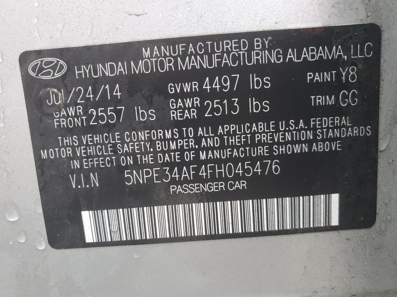 VIN 5NPE34AF4FH045476 2015 HYUNDAI SONATA no.13