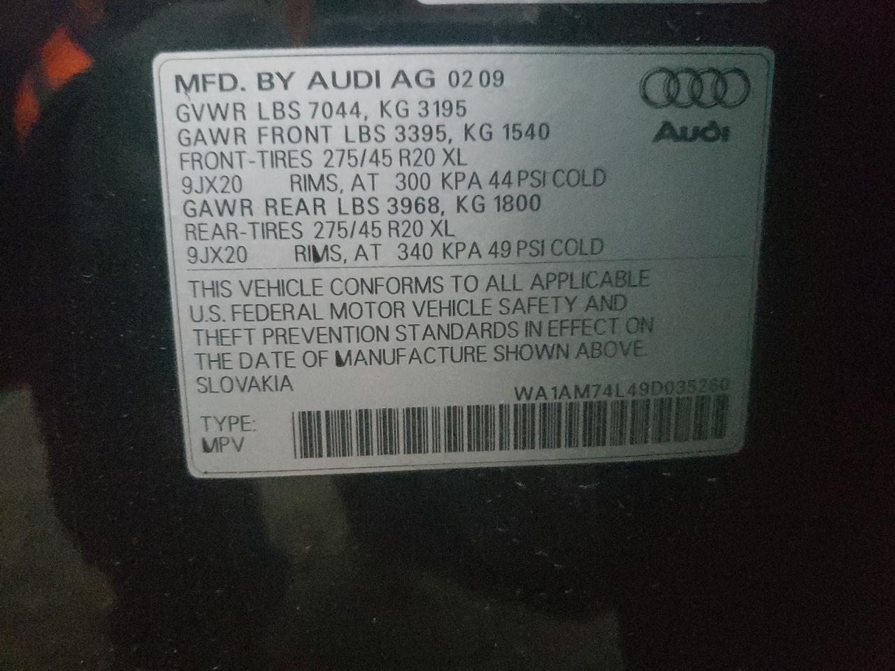 2009 Audi Q7 Tdi VIN: WA1AM74L49D035260 Lot: 80792754