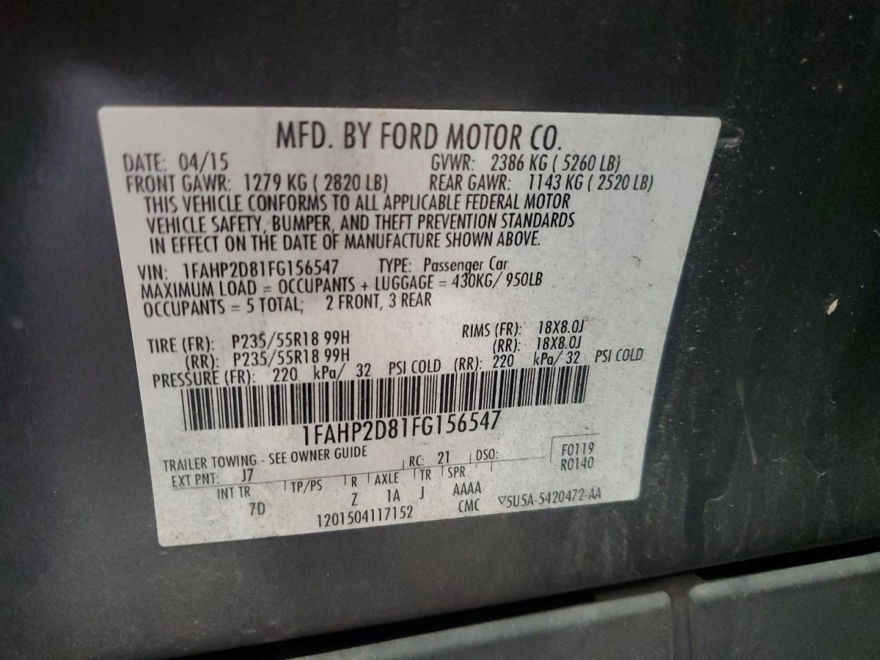 2015 Ford Taurus Se VIN: 1FAHP2D81FG156547 Lot: 80549574