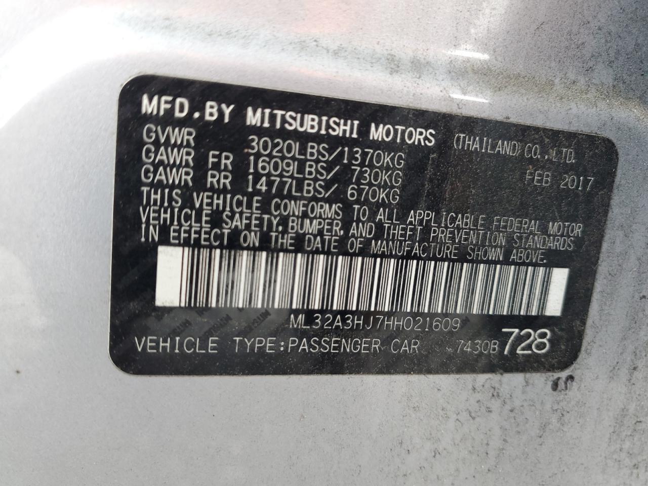 VIN ML32A3HJ7HH021609 2017 MITSUBISHI MIRAGE no.12