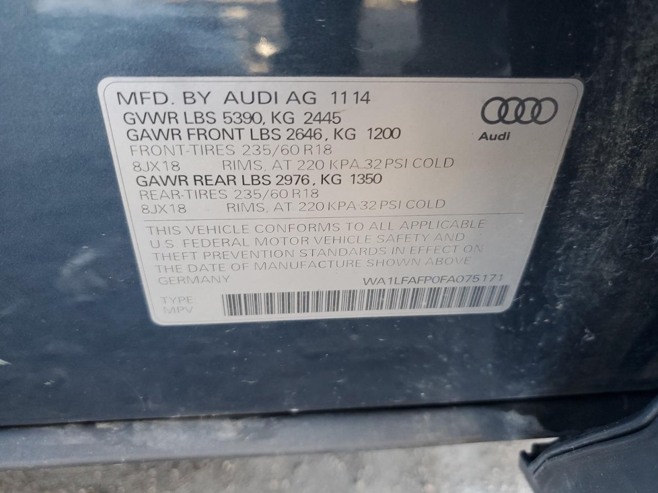 VIN WA1LFAFP0FA075171 2015 AUDI Q5 no.13