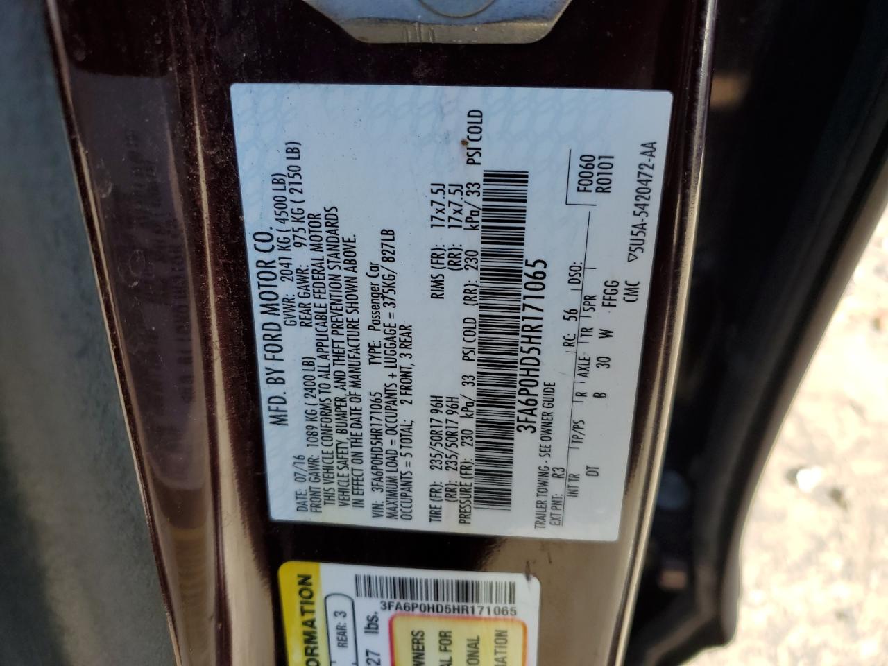 3FA6P0HD5HR171065 2017 FORD FUSION - Image 15