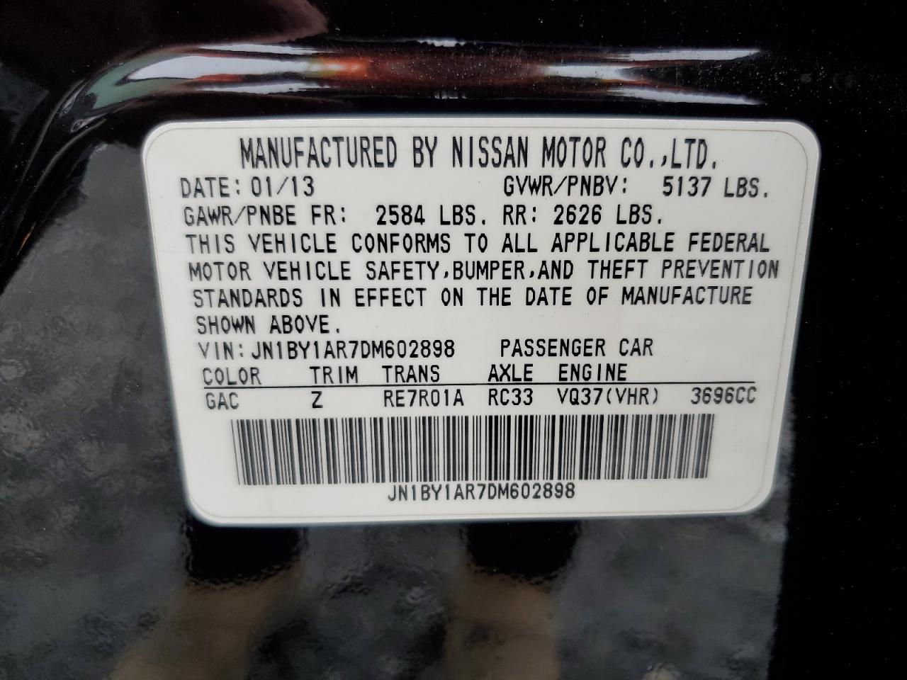 VIN JN1BY1AR7DM602898 2013 INFINITI M37 no.12