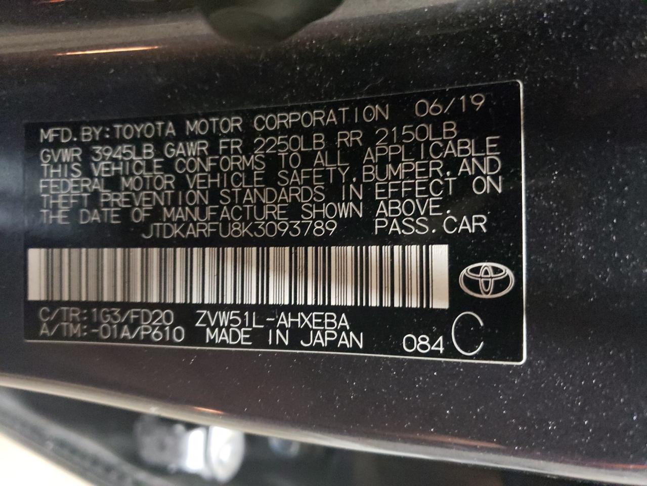 VIN JTDKARFU8K3093789 2019 TOYOTA PRIUS no.12