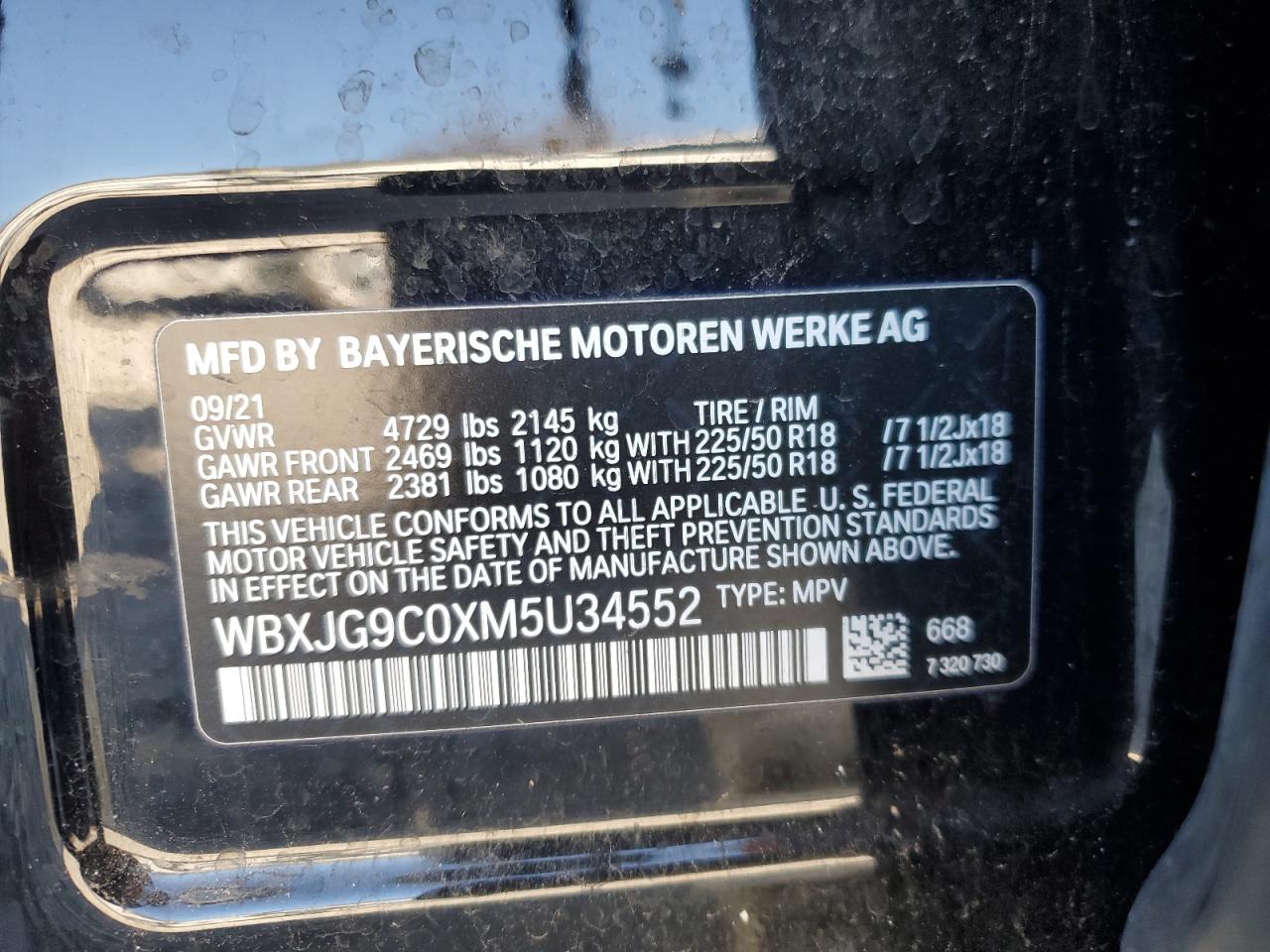 2021 BMW X1 xDrive28I VIN: WBXJG9C0XM5U34552 Lot: 81789314