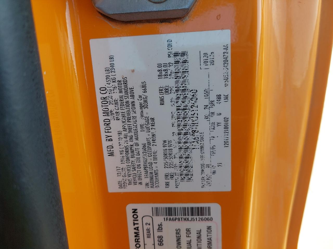 1FA6P8THXJ5126060 - 2018 ford mustang - #82263894