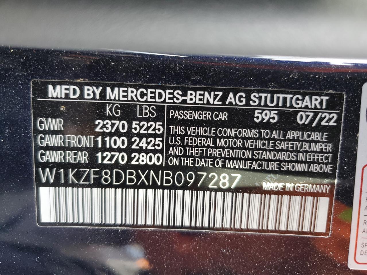 2022 Mercedes-Benz E 350 VIN: W1KZF8DBXNB097287 Lot: 80105194