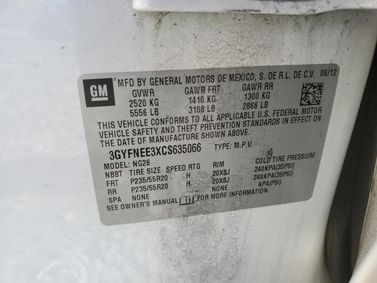 2012 Cadillac Srx Performance Collection VIN: 3GYFNEE3XCS635066 Lot: 80028414