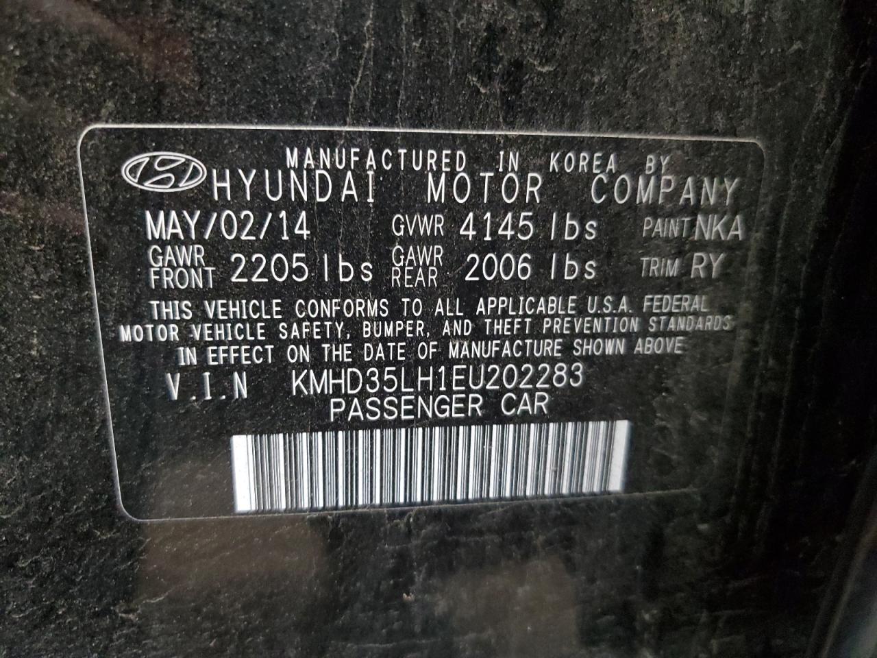 VIN KMHD35LH1EU202283 2014 HYUNDAI ELANTRA no.12