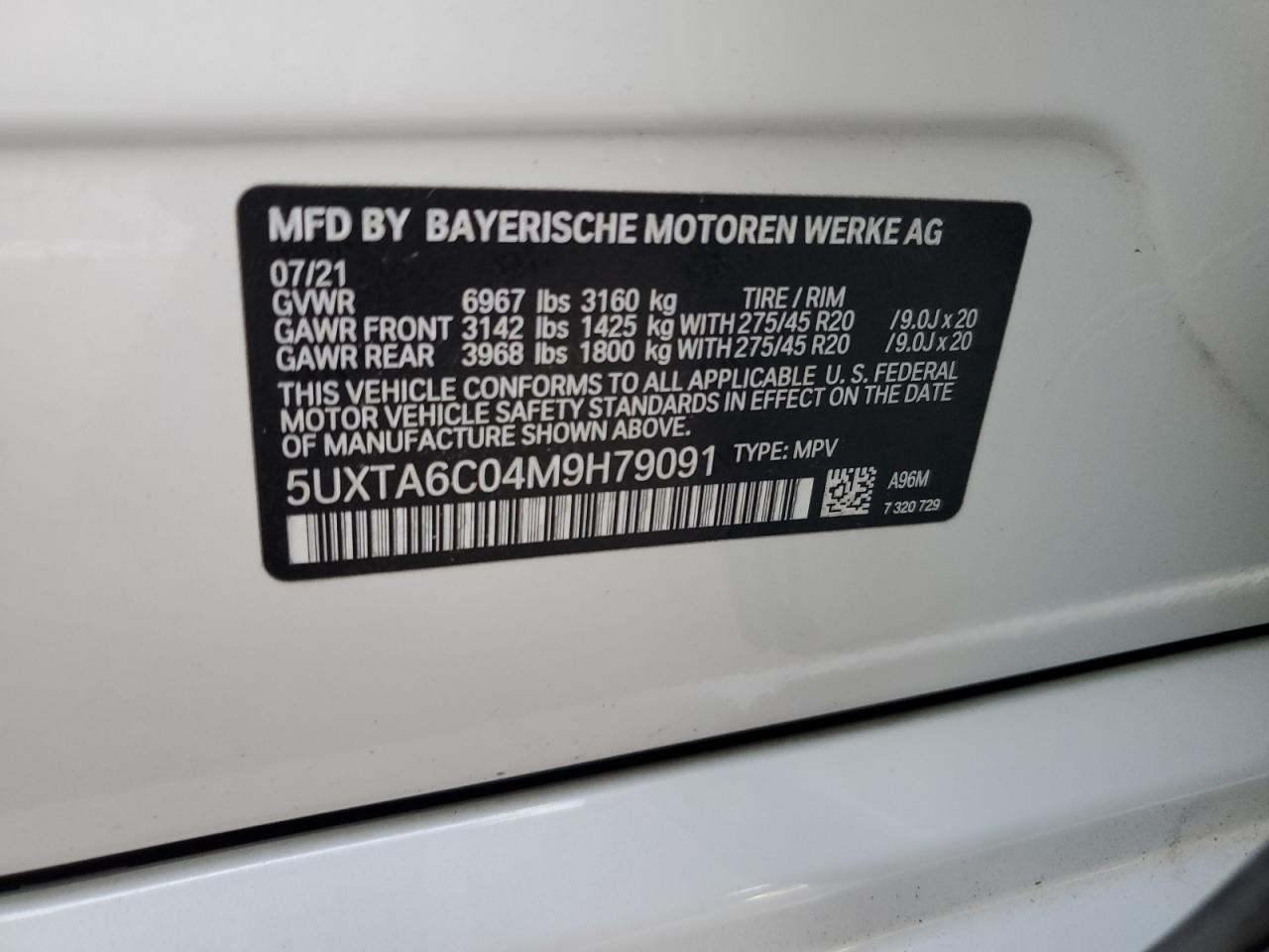 VIN 5UXTA6C04M9H79091 2021 BMW X5 no.12