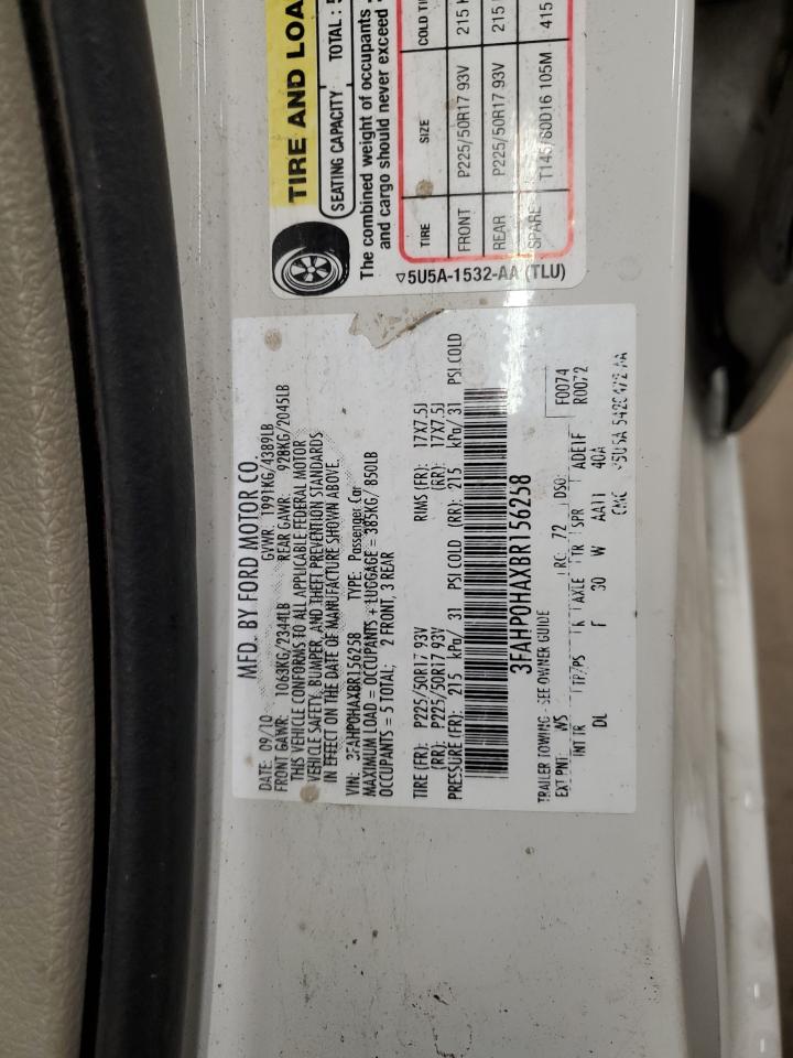 2011 Ford Fusion Se VIN: 3FAHP0HAXBR156258 Lot: 82010894