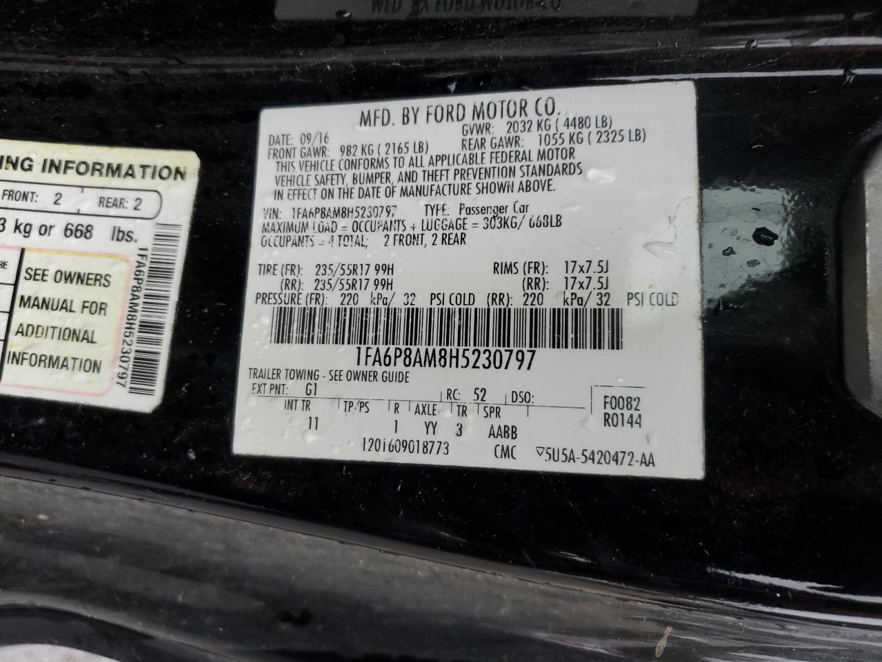 VIN 1FA6P8AM8H5230797 2017 FORD ALL Models no.12