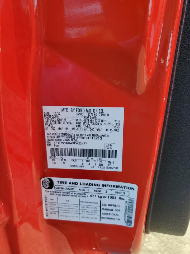 2013 Ford F150 Svt Raptor VIN: 1FTFW1R64DFA22477 Lot: 80330574