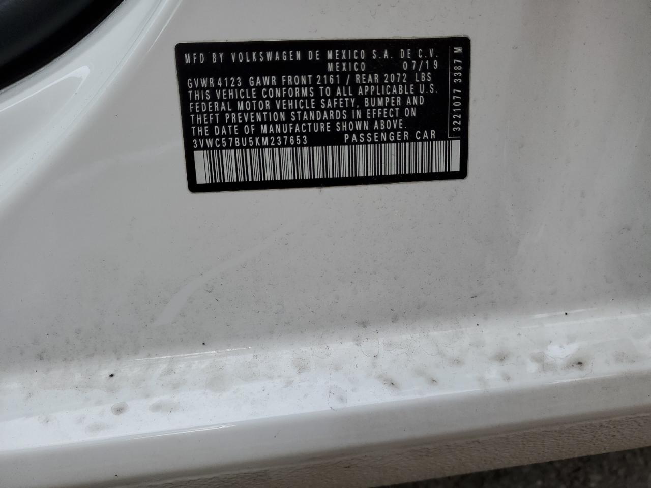 2019 Volkswagen Jetta S VIN: 3VWC57BU5KM237653 Lot: 82085994