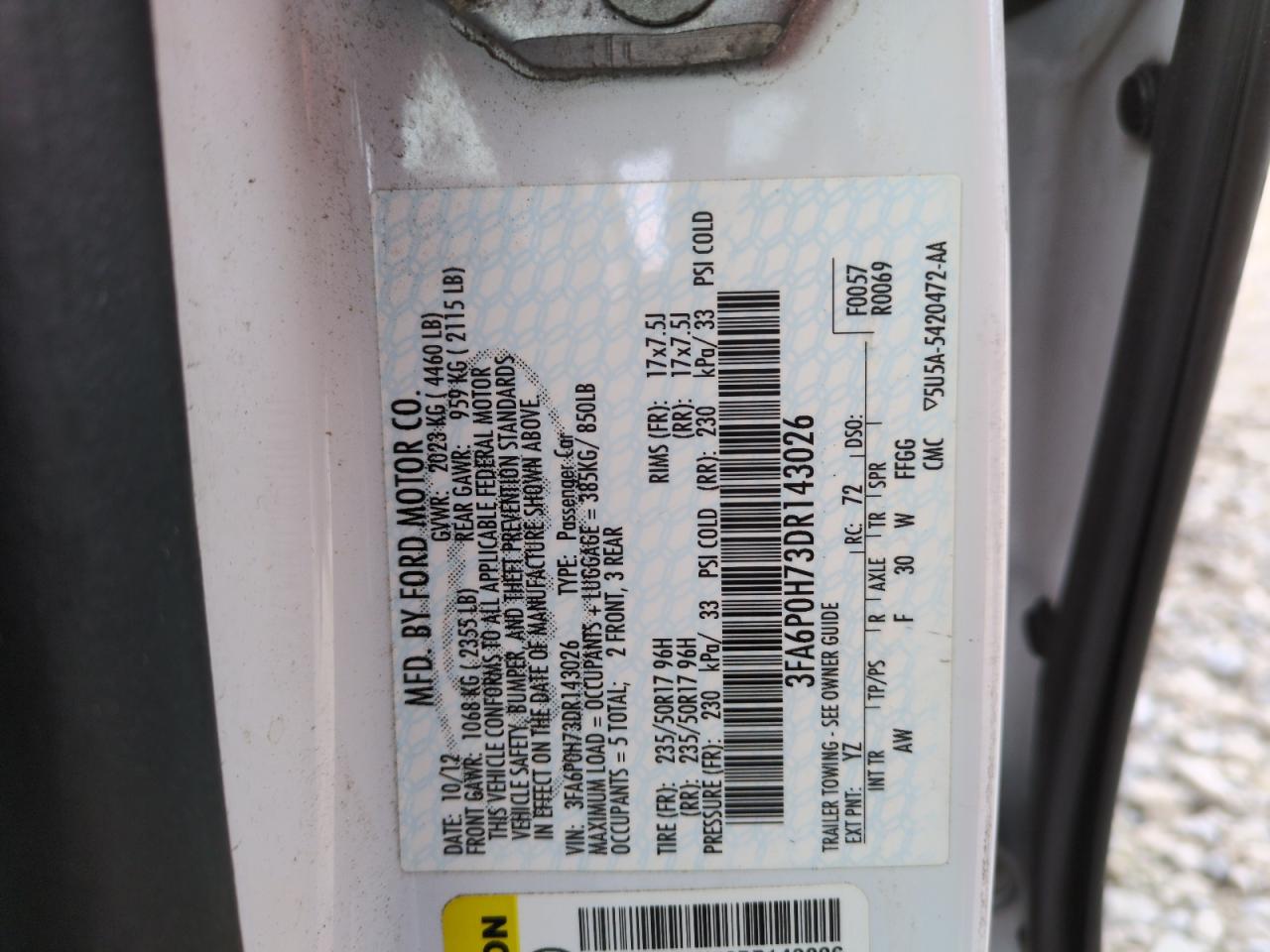 VIN 3FA6P0H73DR143026 2013 FORD FUSION no.12