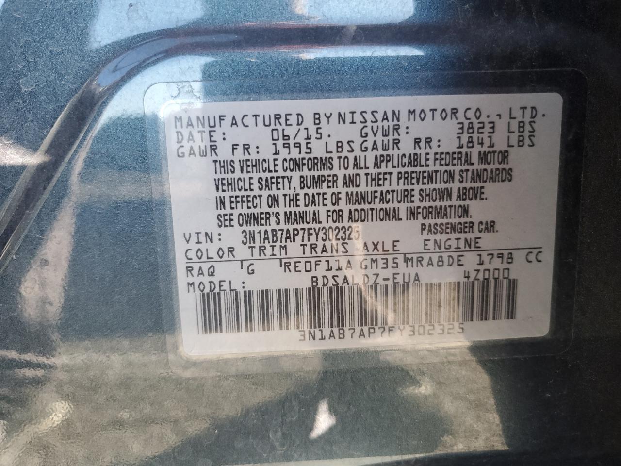 VIN 3N1AB7AP7FY302325 2015 NISSAN SENTRA no.12