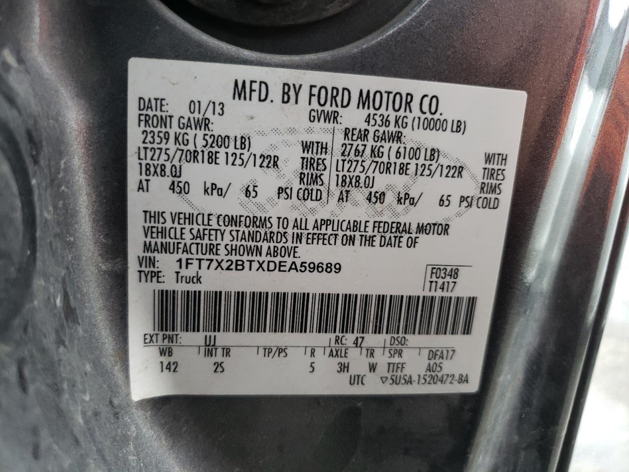 2013 Ford F250 Super Duty VIN: 1FT7X2BTXDEA59689 Lot: 79294264