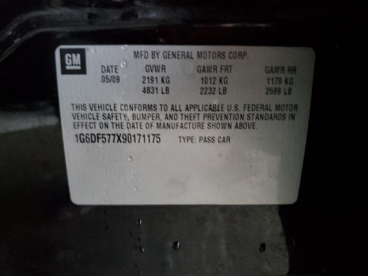 2009 Cadillac Cts VIN: 1G6DF577X90171175 Lot: 79470214