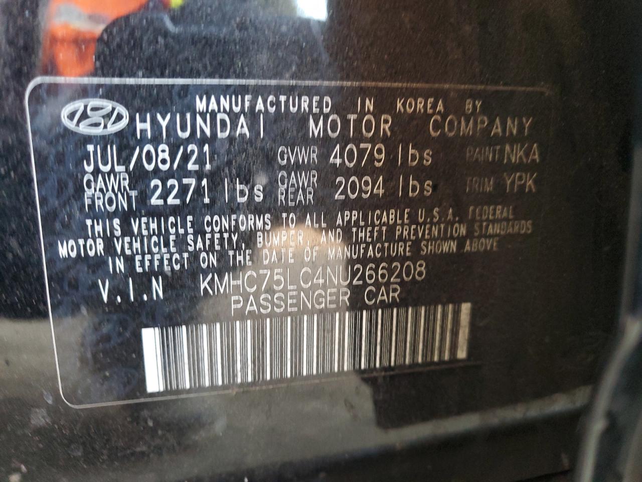 2022 Hyundai Ioniq Se VIN: KMHC75LC4NU266208 Lot: 82915184