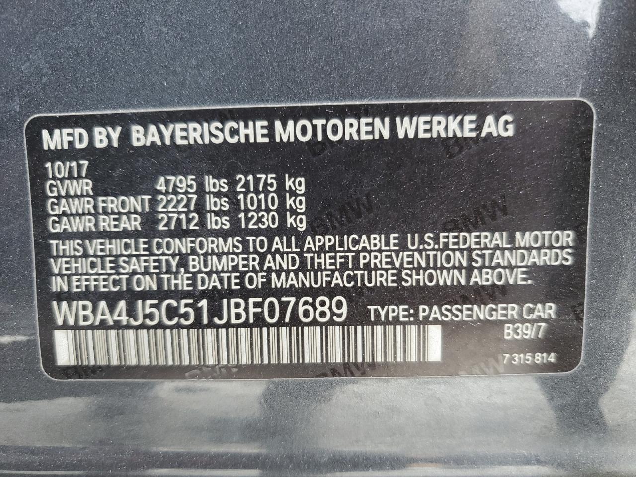 VIN WBA4J5C51JBF07689 2018 BMW 4 SERIES no.12