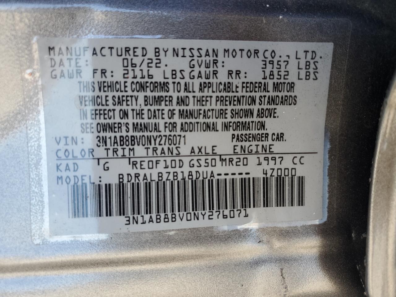 2022 Nissan Sentra S VIN: 3N1AB8BV0NY276071 Lot: 80164984