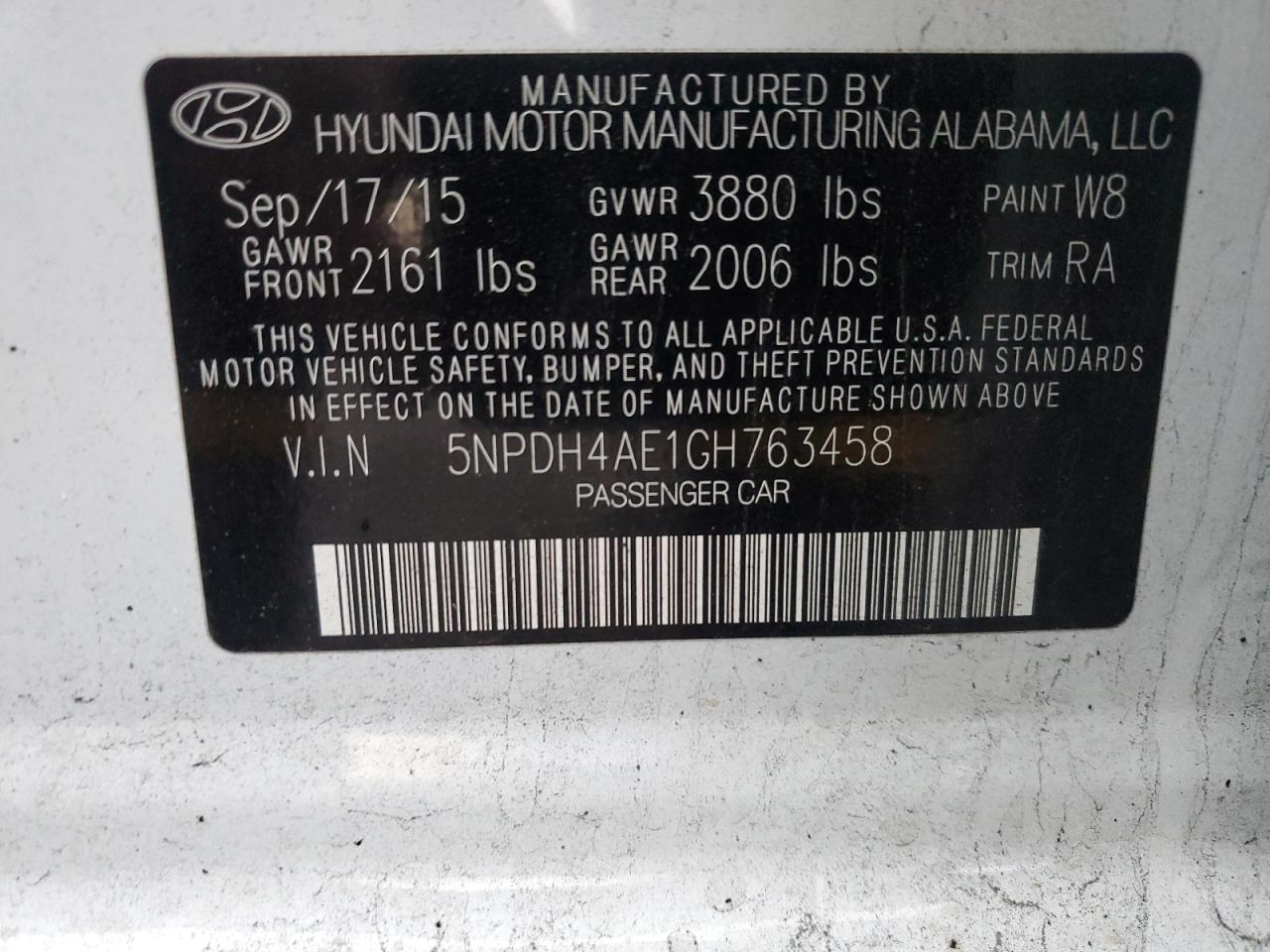 VIN 5NPDH4AE1GH763458 2016 HYUNDAI ELANTRA no.12