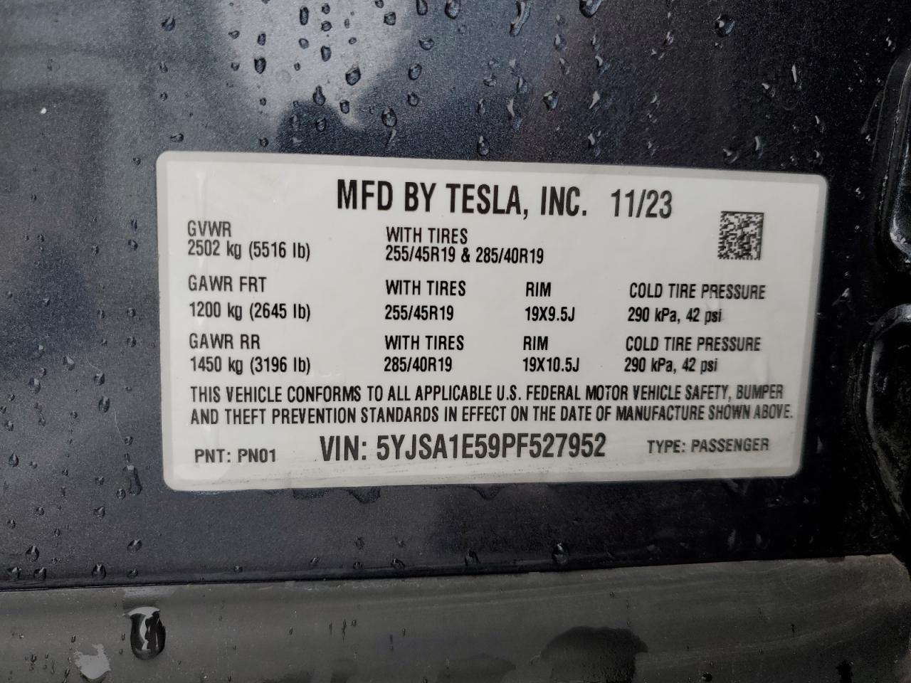 VIN 5YJSA1E59PF527952 2023 TESLA MODEL S no.12