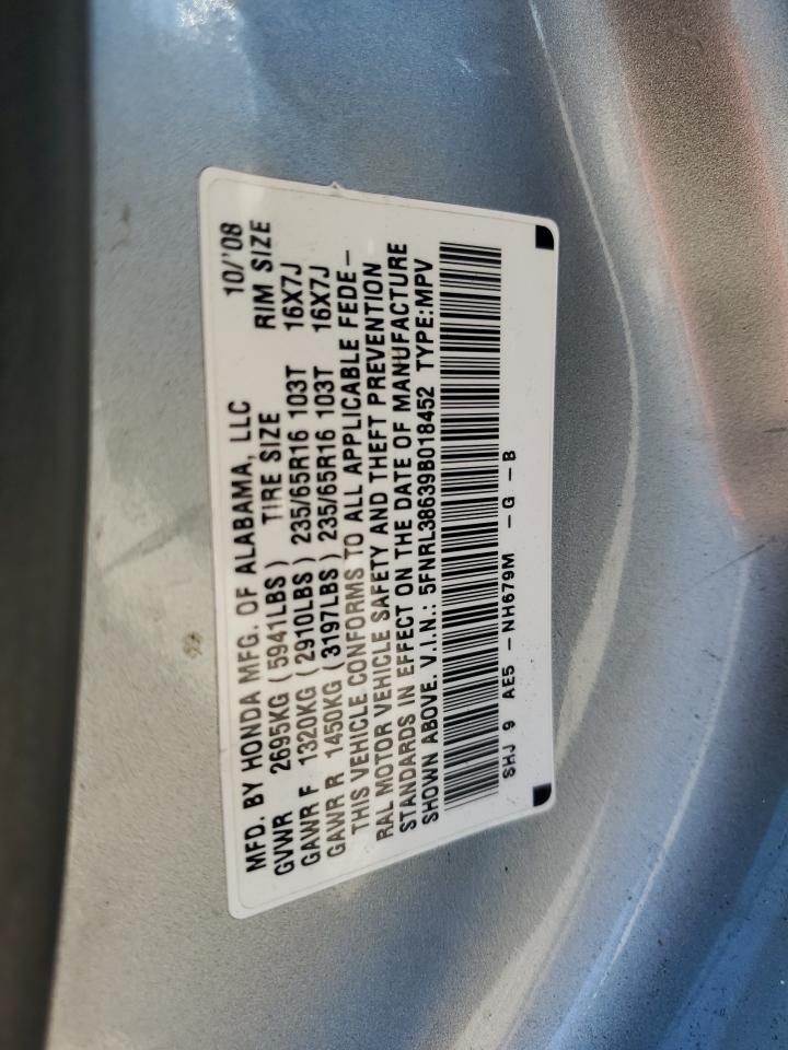 2009 Honda Odyssey Exl VIN: 5FNRL38639B018452 Lot: 79757714