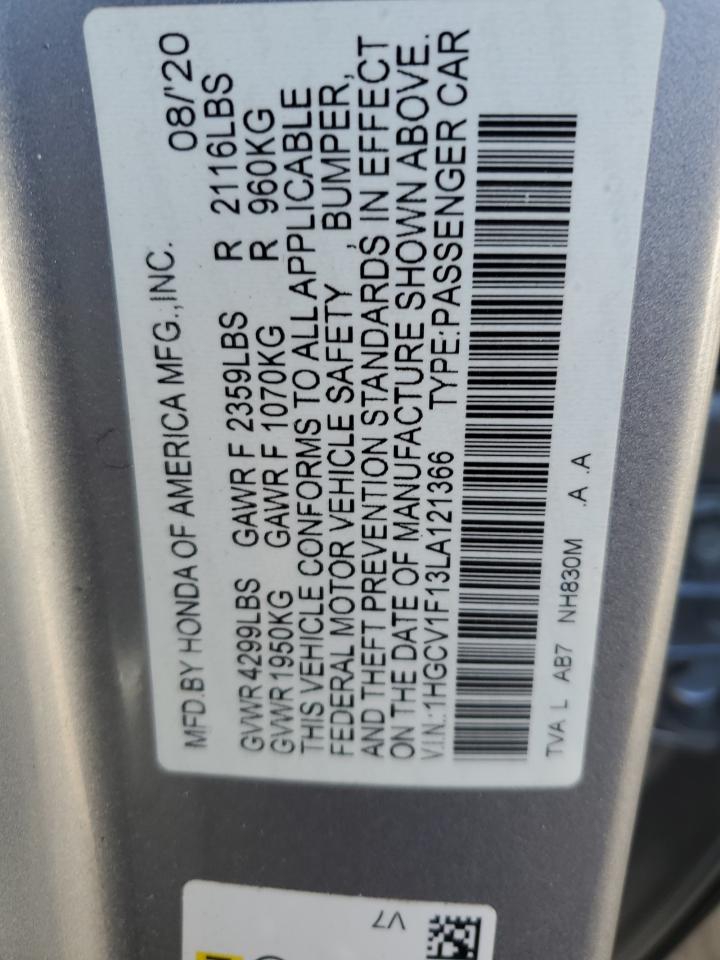 VIN 1HGCV1F13LA121366 2020 HONDA ACCORD no.12