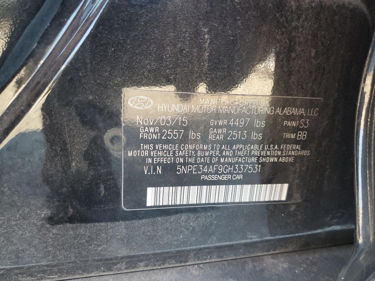 VIN 5NPE34AF9GH337531 2016 HYUNDAI SONATA no.12