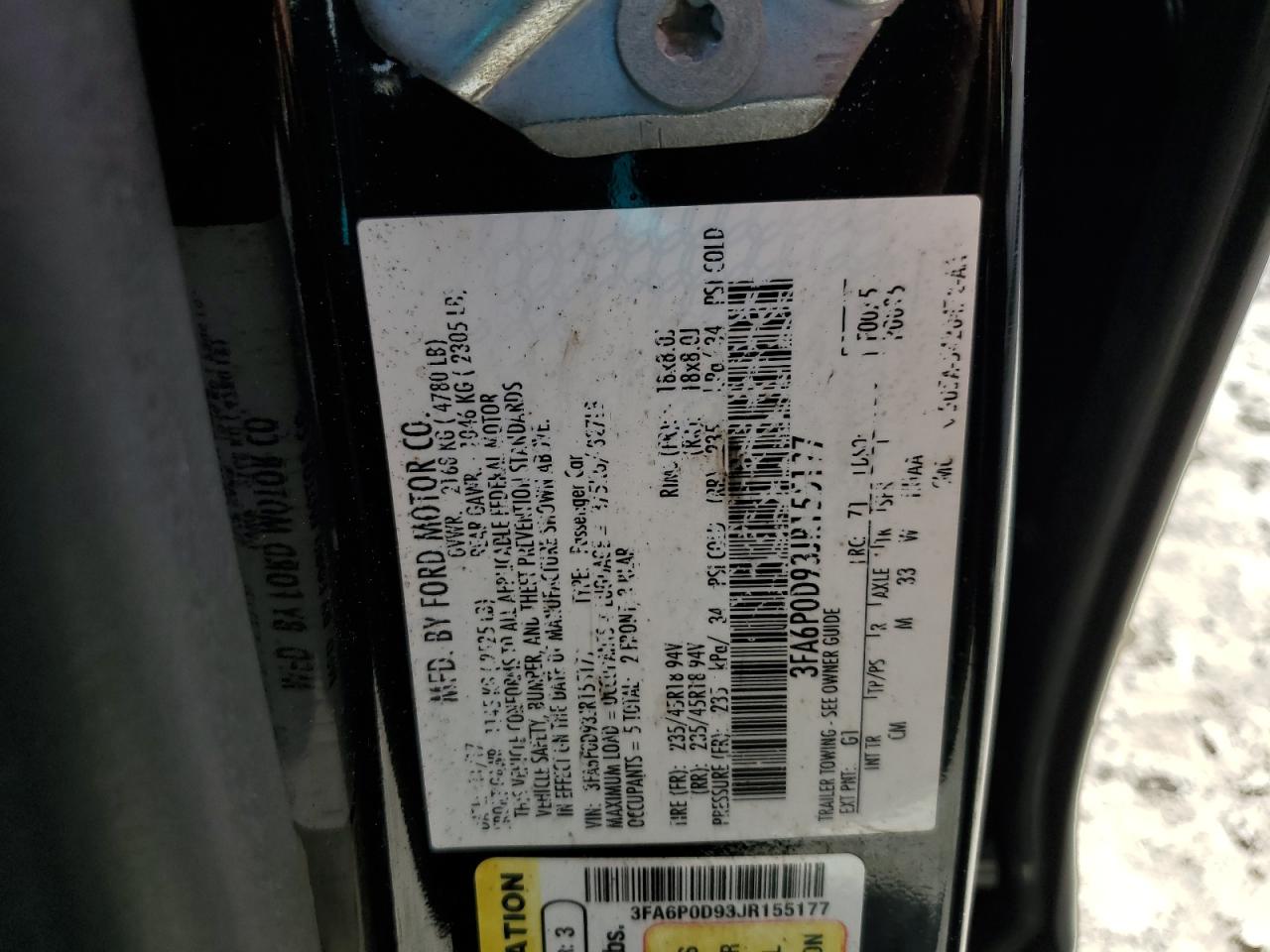 2018 Ford Fusion Titanium/Platinum VIN: 3FA6P0D93JR155177 Lot: 75872044