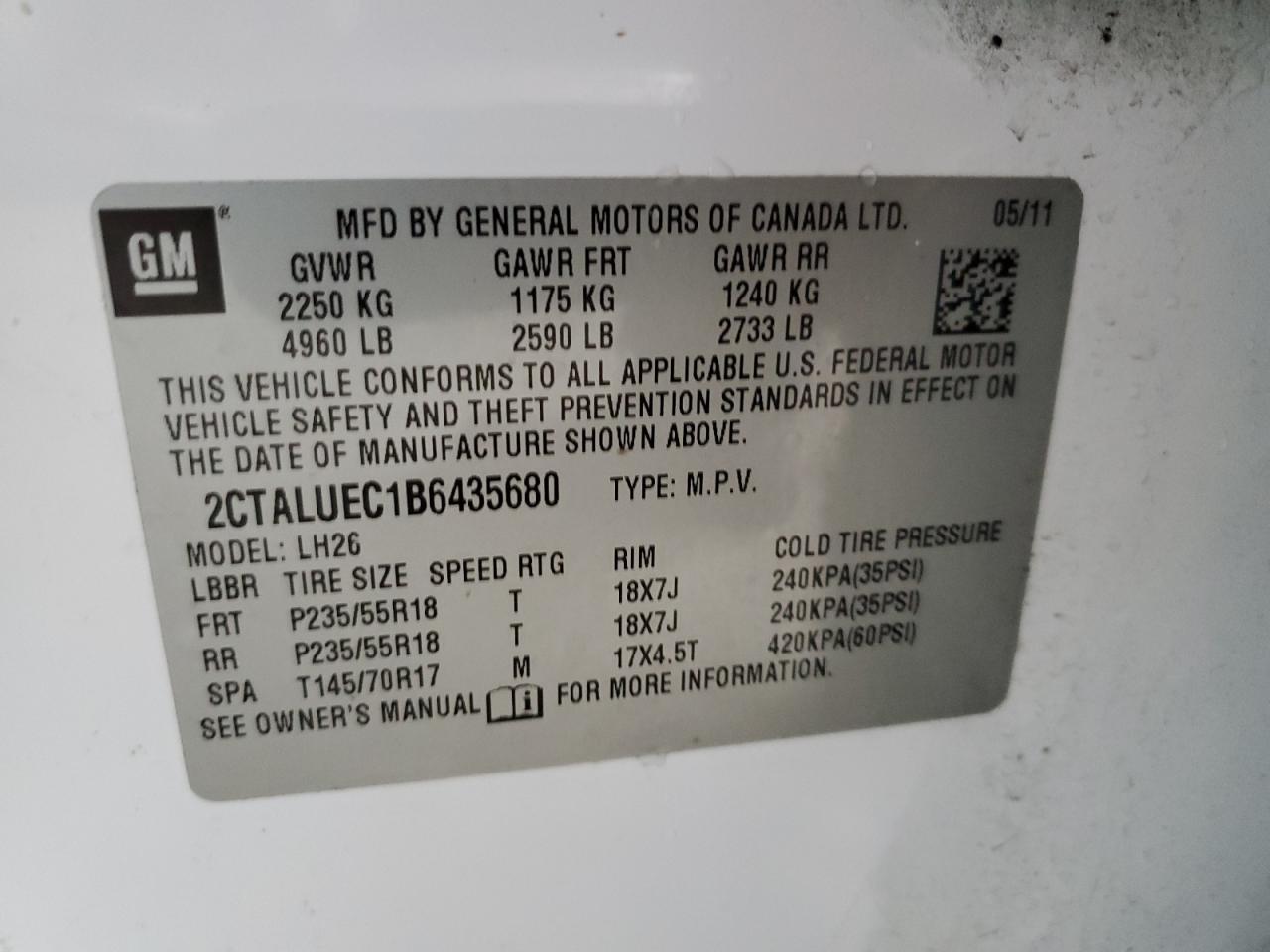 2011 GMC Terrain Slt VIN: 2CTALUEC1B6435680 Lot: 80057024