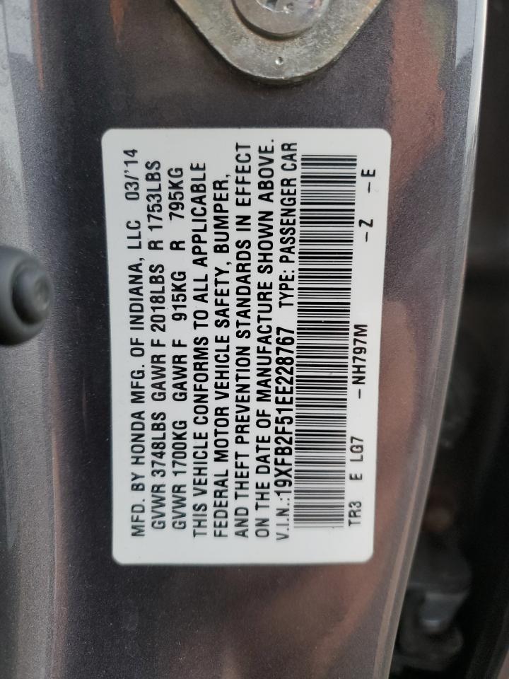 VIN 19XFB2F51EE228767 2014 HONDA CIVIC no.12