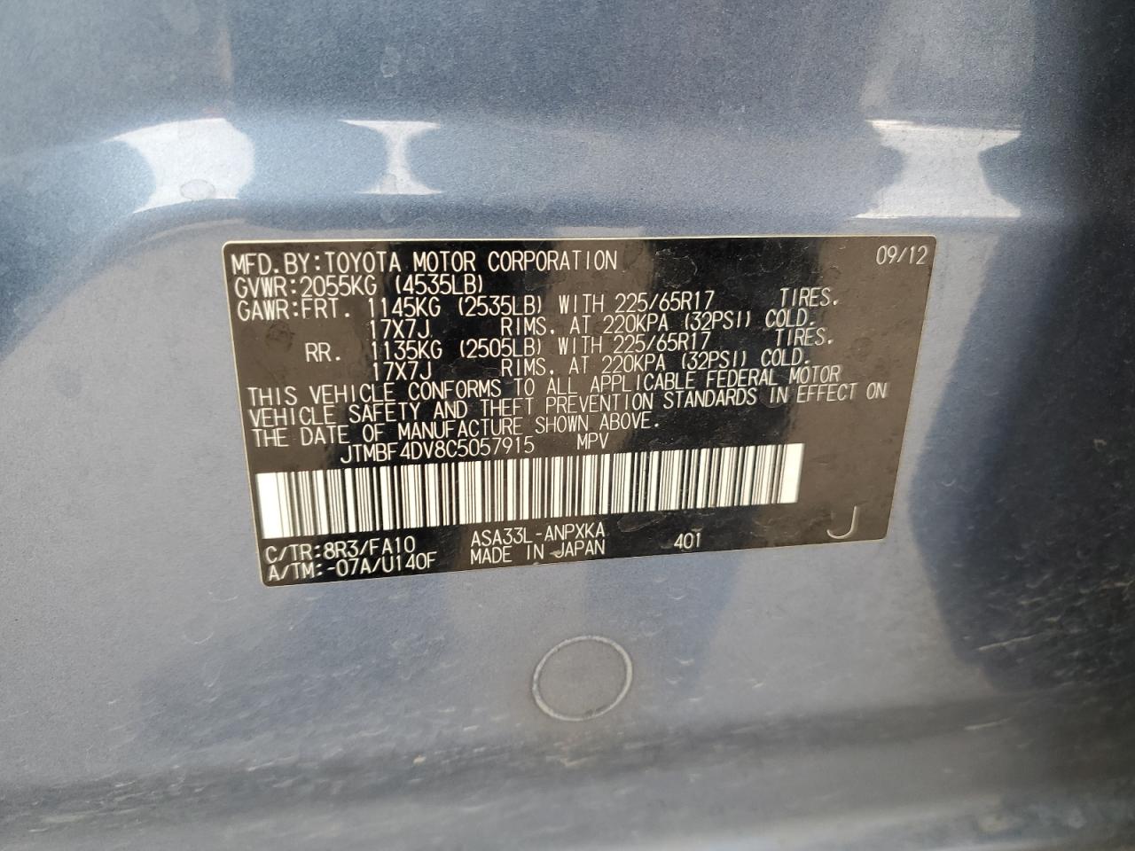 JTMBF4DV8C5057915 2012 Toyota Rav4