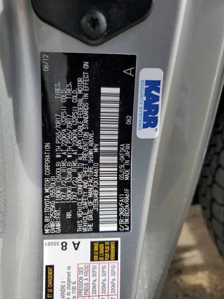 2012 Toyota Fj Cruiser VIN: JTEBU4BF7CK144610 Lot: 81139144