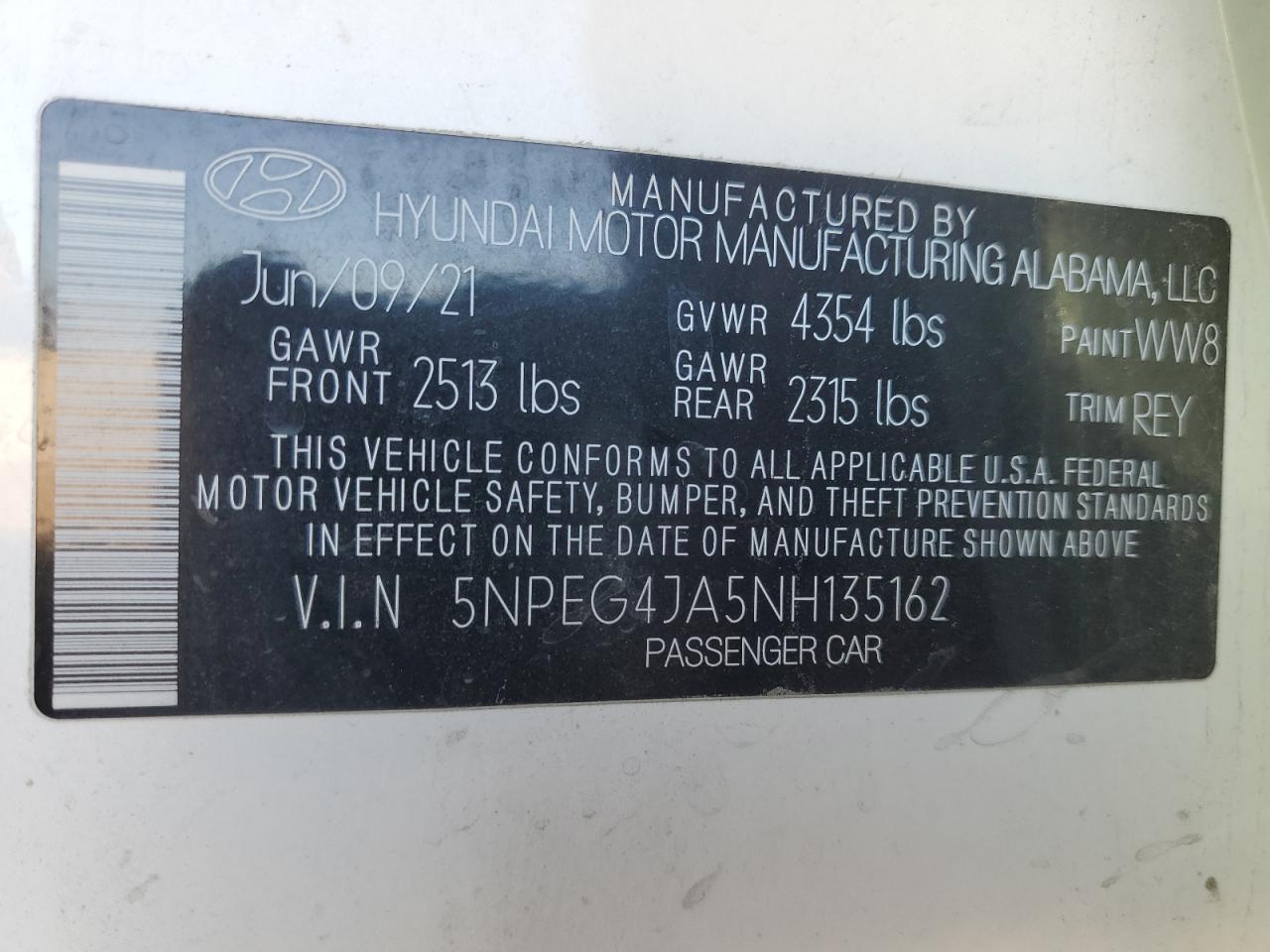 VIN 5NPEG4JA5NH135162 2022 HYUNDAI SONATA no.13