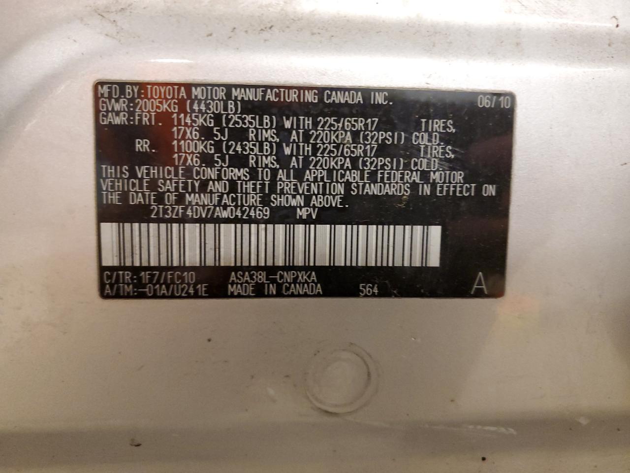 2011 Toyota Rav4 VIN: 2T3ZF4DV7AW042469 Lot: 62609035
