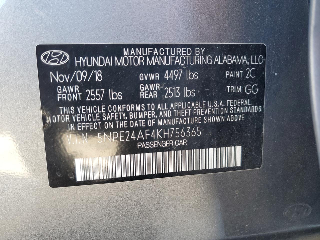 5NPE24AF4KH756365 2019 HYUNDAI ELANTRA - Image 12