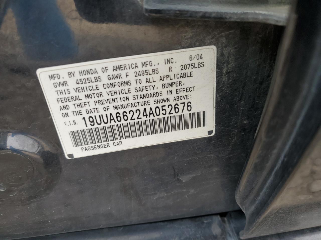 2004 Acura Tl VIN: 19UUA66224A052676 Lot: 80571344