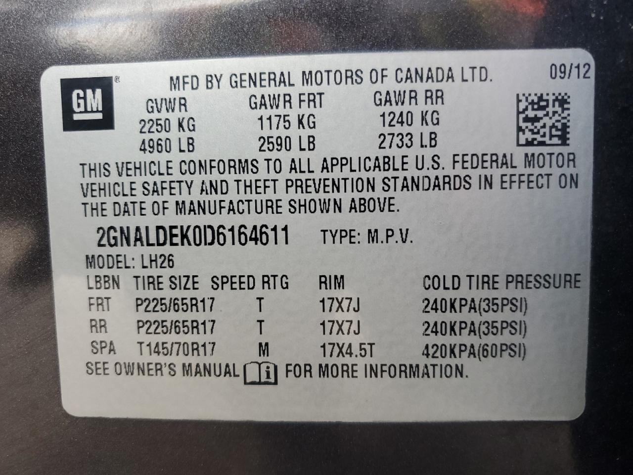 2013 Chevrolet Equinox Lt VIN: 2GNALDEK0D6164611 Lot: 79648264