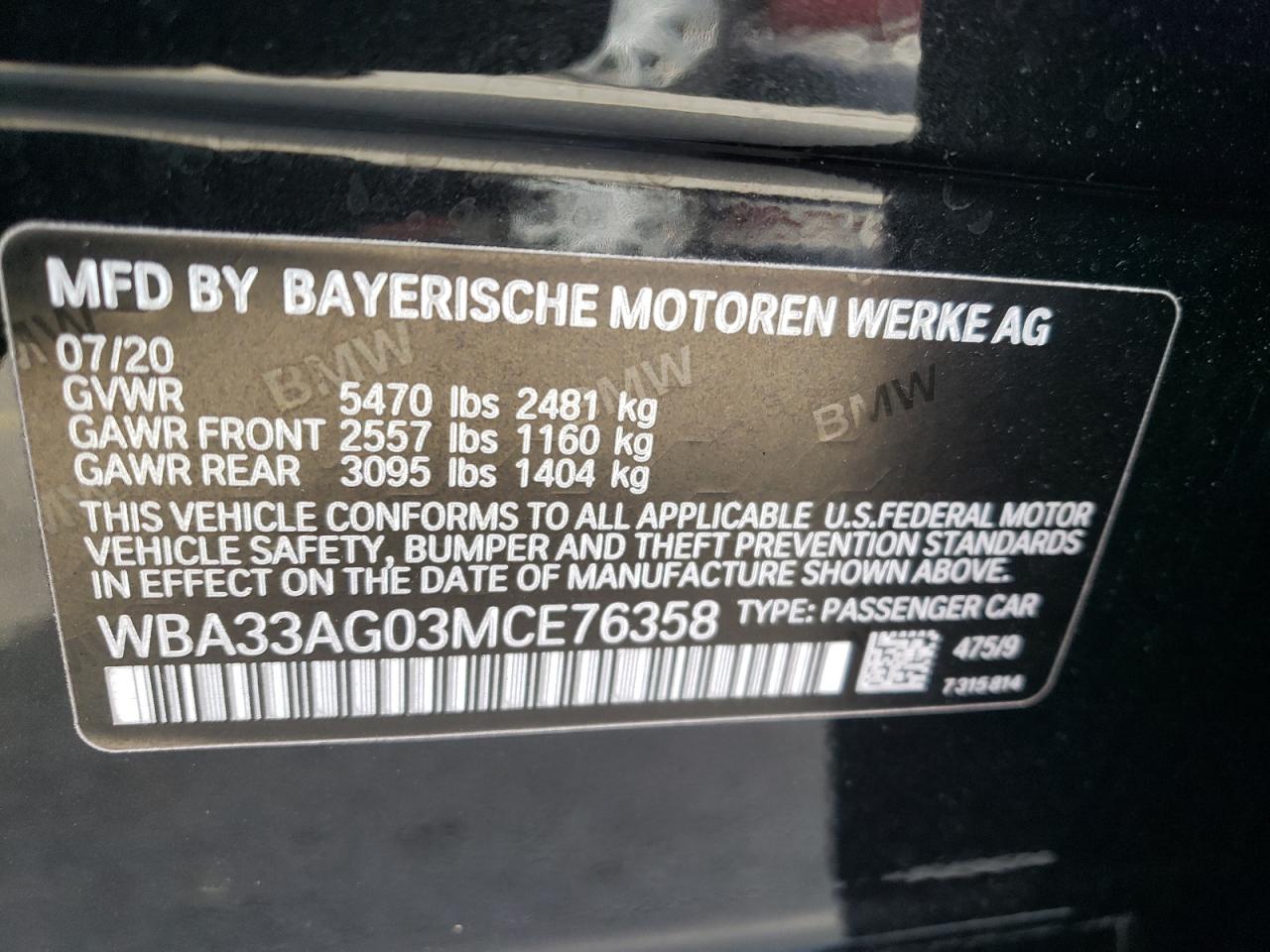 2021 BMW 530Xe VIN: WBA33AG03MCE76358 Lot: 81277574