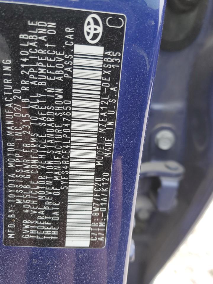 2020 Toyota Corolla Se VIN: 5YFS4RCE4LP047650 Lot: 81612214