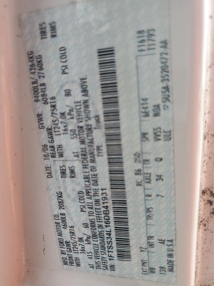 2006 Ford Econoline E350 Super Duty Van VIN: 1FTSS34L16DB41931 Lot: 81910814