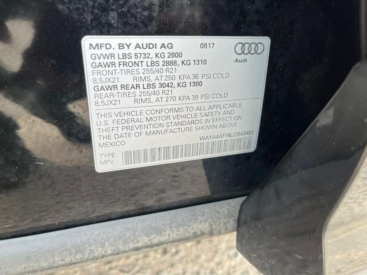 2018 Audi Sq5 Premium Plus VIN: WA1A4AFY6J2040451 Lot: 80844464