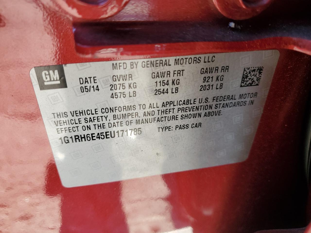 VIN 1G1RH6E45EU171785 2014 CHEVROLET VOLT no.12