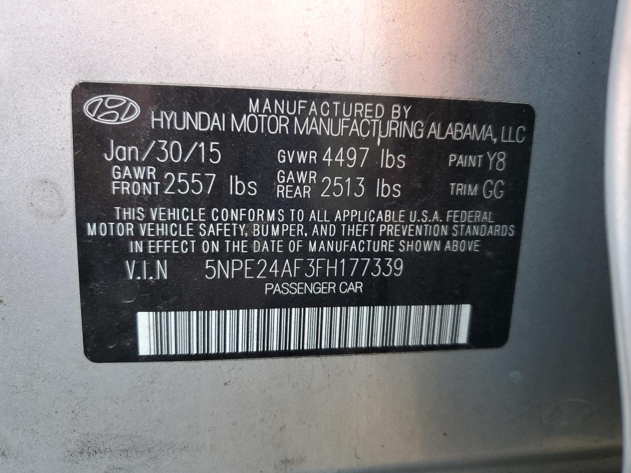 5NPE24AF3FH177339 2015 HYUNDAI SONATA - Image 12