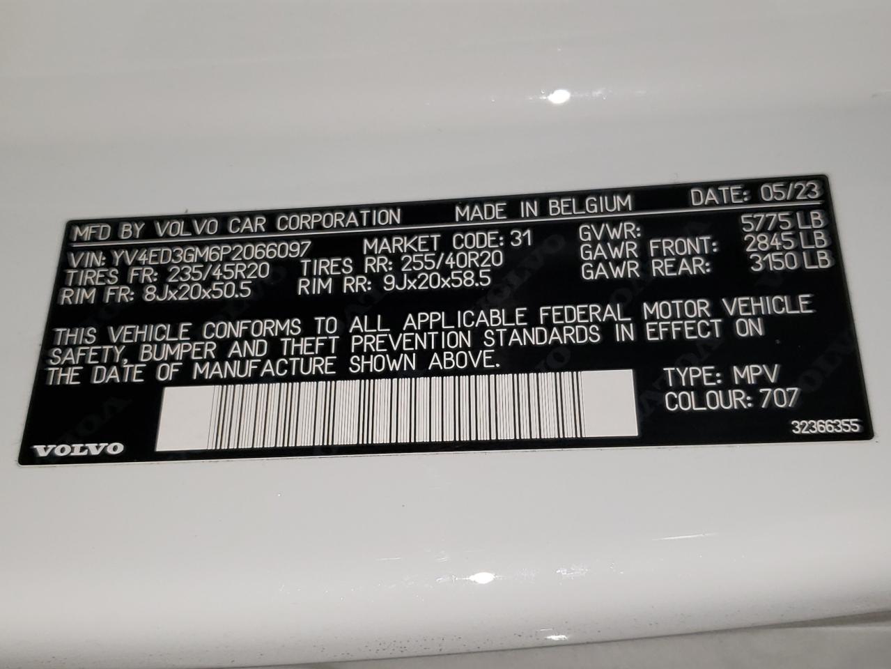 2023 Volvo C40 Recharge Ultimate VIN: YV4ED3GM6P2066097 Lot: 80301104