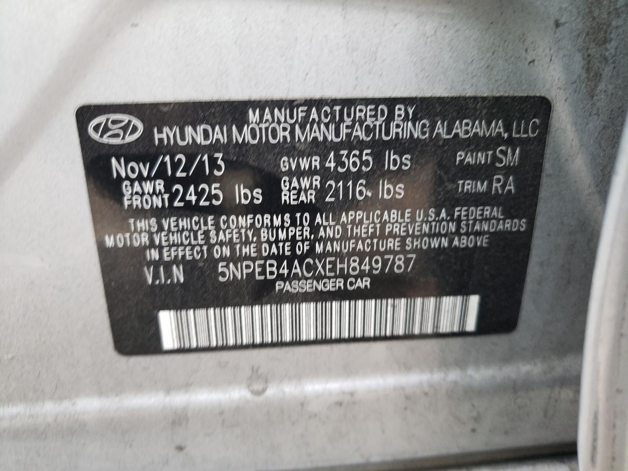 2014 Hyundai Sonata Gls VIN: 5NPEB4ACXEH849787 Lot: 79067724