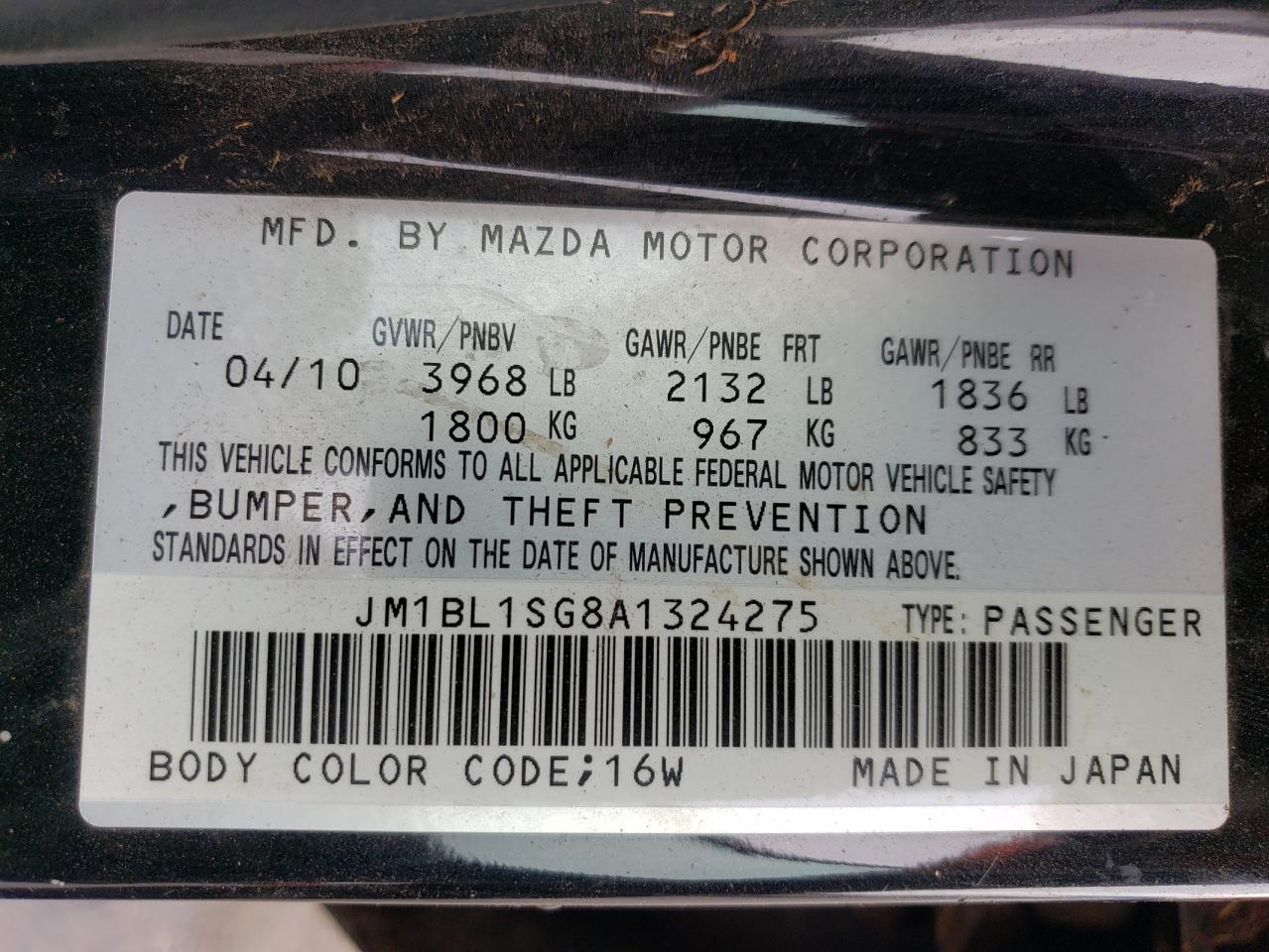 2010 Mazda 3 I VIN: JM1BL1SG8A1324275 Lot: 79134304